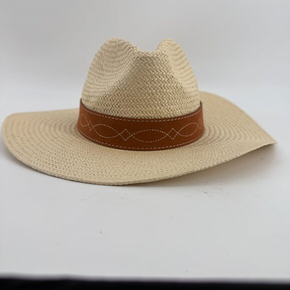 Frye Prairie Creek Fedora Straw Brown Detail OSFM Natural Color Western Hat - Picture 1 of 11